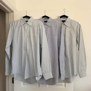Lot of 3 Lands' End No Iron Pinpoint Oxford Men 15-1/2 - 35 100% Cotton Blue/Wht